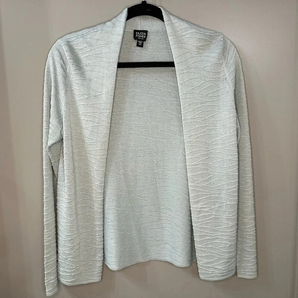 Eileen Fisher Silk Open Front Cardigan Light Weight Blue Sweater Petite Small - Picture 1 of 6